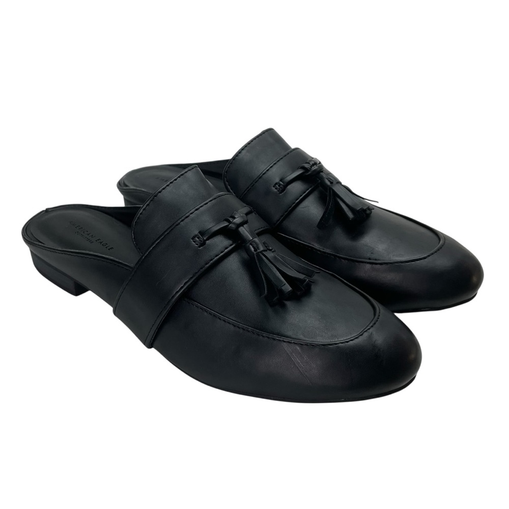 American Eagle Black Tassel Mule Loafers Women’s Size 9 Slip On Flats